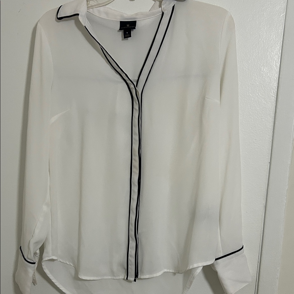 Worthington White Blouse with Black Piping